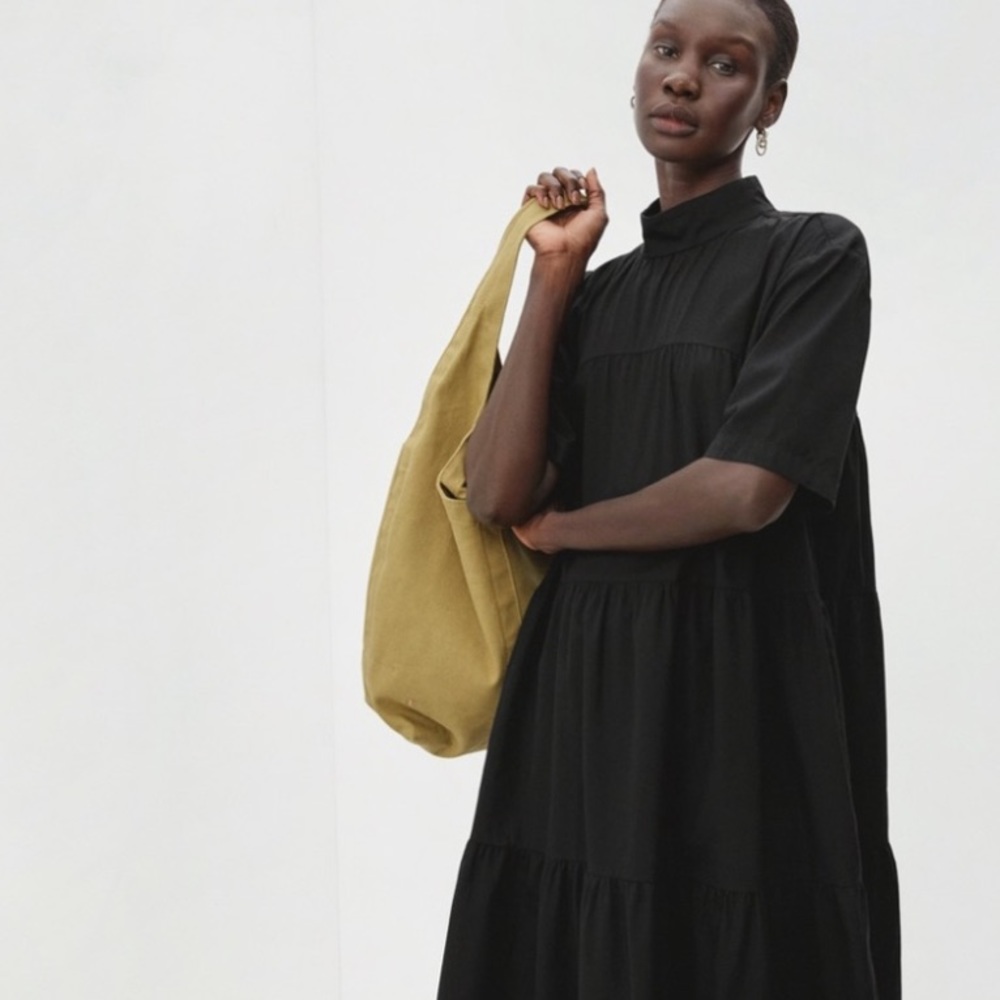 Everlane tiered mock-neck dress xxs black cotton